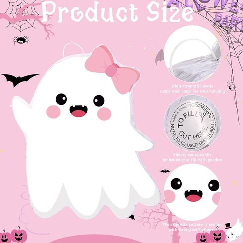 aoriher Halloween Ghost Pinata Ghost Pinata مع عصا الغمامة والقصاصات مجموعة White Ghost Pinata Halloween المكسيكي Pinatas لعيد الهالوين حفلة عيد ميلاد لوازم الديكور in Kuwait