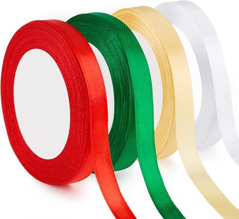 4 Rolls 100 Yards Christmas Ribbon 3/8 Inch Metallic Glitter Fabric Holiday Festival Satin Ribbons Wide for Gift Wrapping Decoration (Red,Green,Gold,Silver) in Kuwait