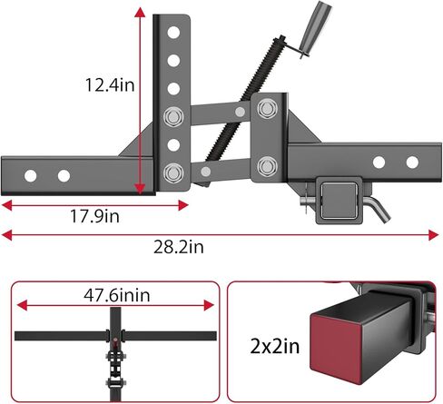 Manual Implement Lift Adjustable Height Lift, 50" 1-Point and 2-Inch Receiver for ATV/UTV Tractors and Plow Scarifier, Black in Kuwait