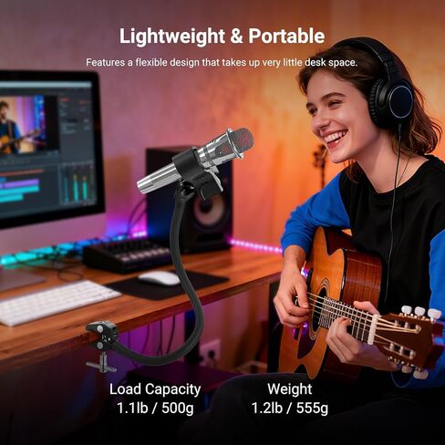 NEEWER BASICS Mic Stand Phone Holder with Flexible Arm, 360° Ball Head Boom Arm Microphone Floor Music Stand Cell Phone Mount Compatible with iPhone Android Samsung Video Recording, MS009 in Kuwait