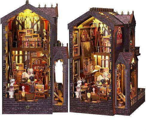 Booknooks kit for Adults - Art Studio Book Nook Kit | Miniature Artist Atelier 3D Puzzle | Vintage Oil Painting Bookshelf Decor with LED | Unique Creative Gifts for Art Lovers (Gray) in Saudi Arabia