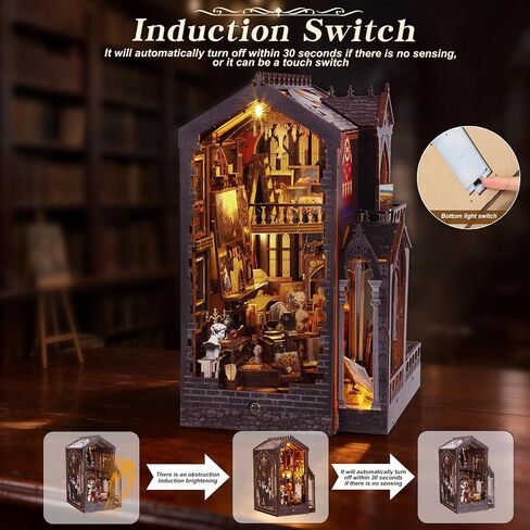 Booknooks kit for Adults - Art Studio Book Nook Kit | Miniature Artist Atelier 3D Puzzle | Vintage Oil Painting Bookshelf Decor with LED | Unique Creative Gifts for Art Lovers (Gray) in Saudi Arabia