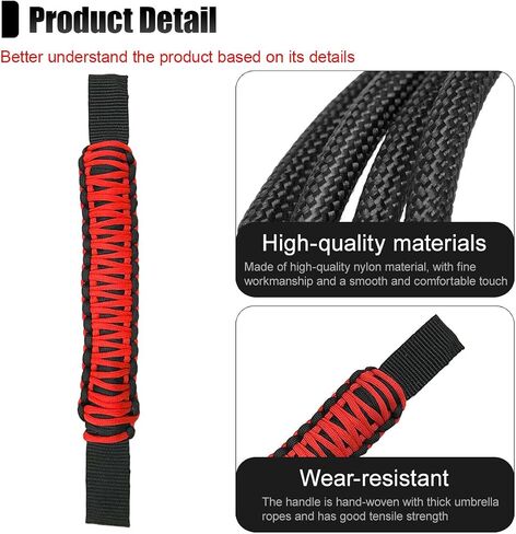 2PCS Car Headrest Grab Handles, Heavy-Duty Roll Bar Paracord Grip Handles, Nylon Hand-Woven Vehicle Inner Handle Accessories for Cars SUVs Trucks Pickups (Black) in Saudi Arabia