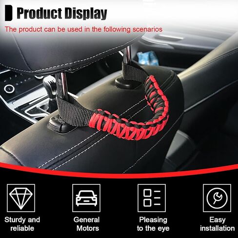 2PCS Car Headrest Grab Handles, Heavy-Duty Roll Bar Paracord Grip Handles, Nylon Hand-Woven Vehicle Inner Handle Accessories for Cars SUVs Trucks Pickups (Black) in Saudi Arabia