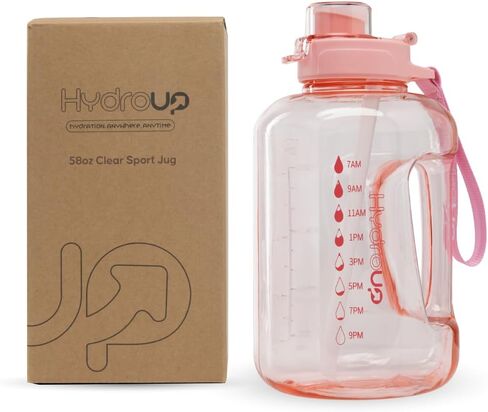 Sport Jug 58oz – Large Clear Plastic Water Jug with 2-in-1 Straw & Chug Lid, Motivational Time Markers, BPA-Free, Leakproof in Saudi Arabia