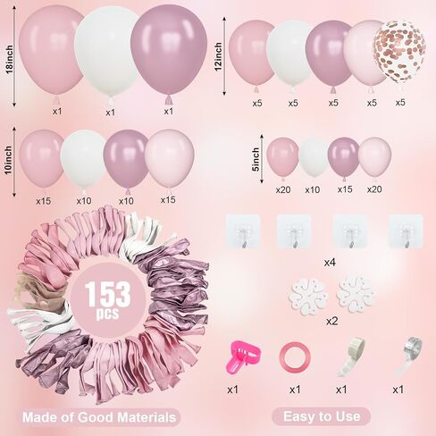 Amandir 144Pcs Pink Balloons Garland Arch Kit Light Pink Gold White Balloons Confetti Latex Metallic Balloons for Girl Birthday Baby Shower Wedding Party Decorations Supplies in Kuwait