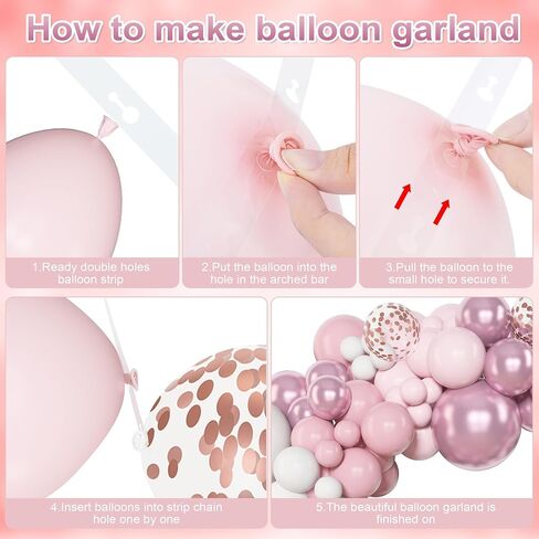Amandir 144Pcs Pink Balloons Garland Arch Kit Light Pink Gold White Balloons Confetti Latex Metallic Balloons for Girl Birthday Baby Shower Wedding Party Decorations Supplies in Kuwait