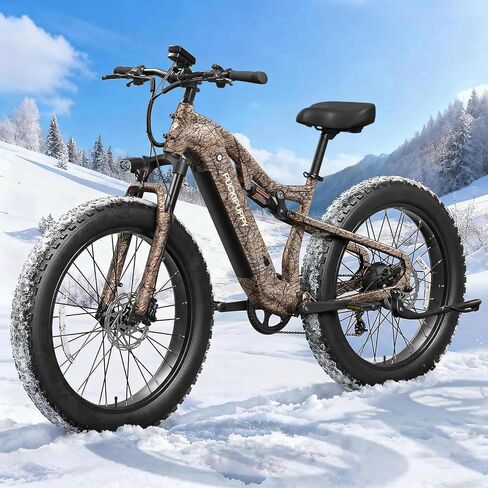 PUCKIPUPPY دراجة كهربائية للبالغين 1350 واط ترقية الذروة، 48 فولت 20 أمبير بطارية Ebike، 26 بوصة إطار عريض دراجة جبلية كهربائية كاملة التعليق، نطاق 80 ميل، 28 ميل في الساعة، 8 سرعات، مستشعر عزم الدوران، لابرادور برو in Kuwait