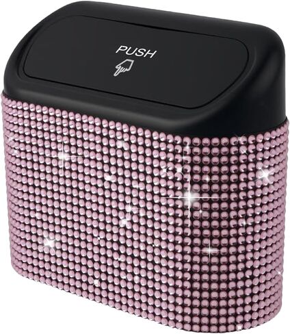 Car Trash Can – Mini Car Garbage Bin with Lid, Sparkling Crystal Rhinestones, Universal Auto Trash Storage, Stylish Car Interior Accessories for Women (Pink) in Kuwait
