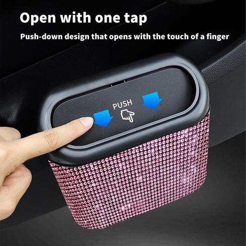 Car Trash Can – Mini Car Garbage Bin with Lid, Sparkling Crystal Rhinestones, Universal Auto Trash Storage, Stylish Car Interior Accessories for Women (Pink) in Kuwait