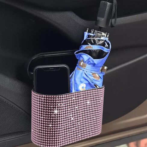 Car Trash Can – Mini Car Garbage Bin with Lid, Sparkling Crystal Rhinestones, Universal Auto Trash Storage, Stylish Car Interior Accessories for Women (Pink) in Kuwait