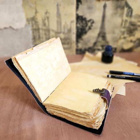 Finun-Lthr Personalized Gift Sun Moon Leather Journal Sketchbook with Vintage 200 deckle edge Handmade Paper and C-Lock closure (Purple, 7 * 5inch) [Office Product] in Saudi Arabia