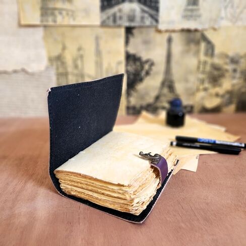 Finun-Lthr Personalized Gift Sun Moon Leather Journal Sketchbook with Vintage 200 deckle edge Handmade Paper and C-Lock closure (Purple, 7 * 5inch) [Office Product] in Saudi Arabia