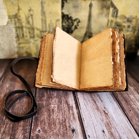 Finun-Lthr Handmade Leather Sketchbook Journal Diary (6 x 4.5 inch) Personalized | 200 Deckle Edge Pages | Lace Tie Wrap | Rustic Travel Size Gift in Saudi Arabia