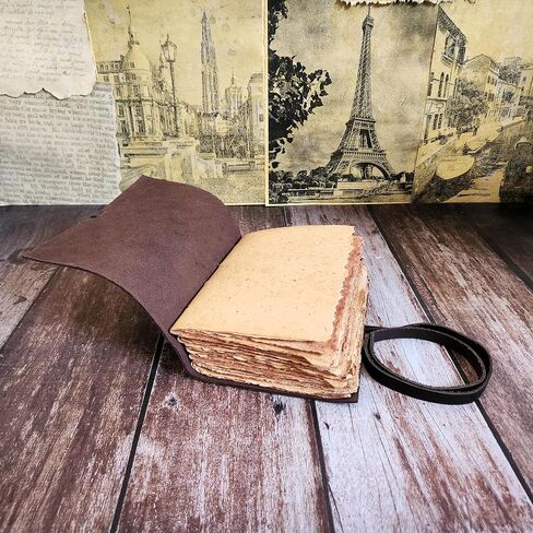 Finun-Lthr Handmade Leather Sketchbook Journal Diary (6 x 4.5 inch) Personalized | 200 Deckle Edge Pages | Lace Tie Wrap | Rustic Travel Size Gift in Saudi Arabia