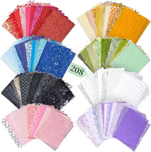 208 Sheets Textured Scrapbook Paper and Mesh Fabric Assorted Set - 8 Color Mixed Special Scrapbooking Papers for Planner Bullet Junk Journaling Supplies Handmade Collage Craft Kit,5.9x4.7 Inch in Saudi Arabia