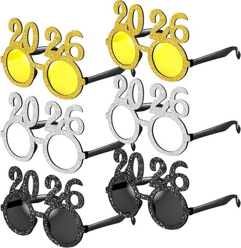 كونوهان 6 ازواج من نظارات ليلة رأس السنة الجديدة 2023، نظارات مرحة لامعة برقم نظارات واقية للصور للاطفال والكبار لوازم الاحتفال بالتخرج تقريبًا 14 سم/ 5.51 انش in Kuwait