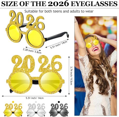 كونوهان 6 ازواج من نظارات ليلة رأس السنة الجديدة 2023، نظارات مرحة لامعة برقم نظارات واقية للصور للاطفال والكبار لوازم الاحتفال بالتخرج تقريبًا 14 سم/ 5.51 انش in Kuwait