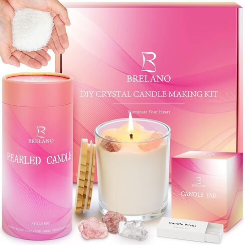 BRELANO Pearled Candle Sand Christmas Gift Set – DIY Crystal Candle Making Kit with 18oz Sand Wax, 30 Cotton Wicks, 3 Natural Crystals & Refillable Glass Jar for Relaxation, Meditation & Self-Care in Saudi Arabia