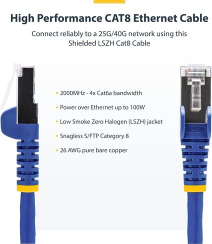 StarTech.com كابل إيثرنت CAT8 أبيض بطول 3 أقدام، Snagless RJ45، 25G/40G، 2000MHz، 100W PoE++، S/FTP، 26AWG نحاس عاري نقي، LSZH in Kuwait