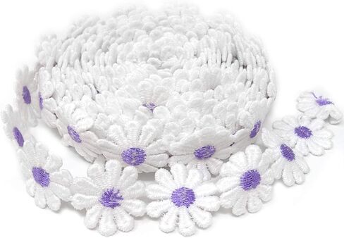 5 Yards Elegant Purple Daisy Lace Cute White Flower Embroidered Trim Ribbons for DIY Clothing Sewing Hat Bag Crafts Decoration in Saudi Arabia