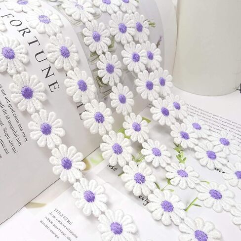 5 Yards Elegant Purple Daisy Lace Cute White Flower Embroidered Trim Ribbons for DIY Clothing Sewing Hat Bag Crafts Decoration in Saudi Arabia