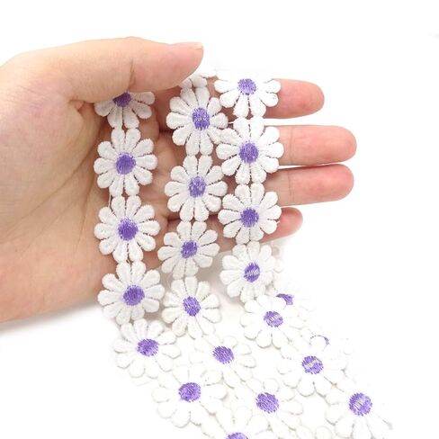 5 Yards Elegant Purple Daisy Lace Cute White Flower Embroidered Trim Ribbons for DIY Clothing Sewing Hat Bag Crafts Decoration in Saudi Arabia
