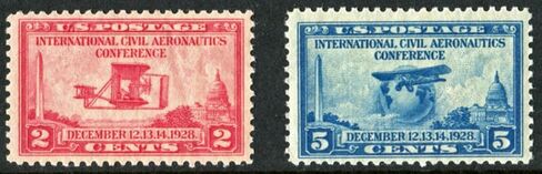 Wright Brothers & Charles Lindbergh Planes Stamp Collectors Set of 2 US Postage Stamps Issued in 1928 Mint Never Been Hinged. Scott 649 and 650 in Saudi Arabia
