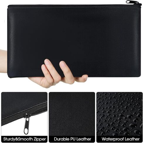Black Money Bag With Zipper - 11x6.3 Inch Cash, Coin, Cosmetics, Bill Holder in Saudi Arabia