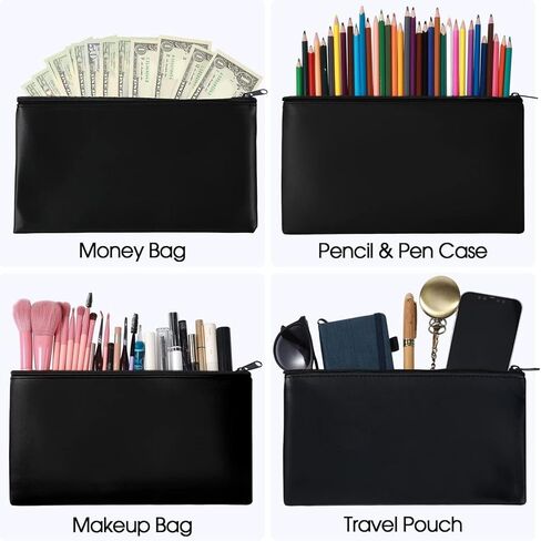 Black Money Bag With Zipper - 11x6.3 Inch Cash, Coin, Cosmetics, Bill Holder in Saudi Arabia