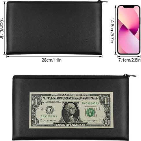 Black Money Bag With Zipper - 11x6.3 Inch Cash, Coin, Cosmetics, Bill Holder in Saudi Arabia