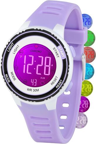 DTKID Digital kids Watch,waterproof 3ATM,Easy to Read,7 Color Lights,Time Teaching Watch for Boys,Soft Band Wrist Watch for Girls Boys in Kuwait