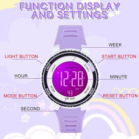 DTKID Digital kids Watch,waterproof 3ATM,Easy to Read,7 Color Lights,Time Teaching Watch for Boys,Soft Band Wrist Watch for Girls Boys in Kuwait