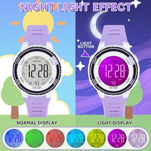 DTKID Digital kids Watch,waterproof 3ATM,Easy to Read,7 Color Lights,Time Teaching Watch for Boys,Soft Band Wrist Watch for Girls Boys in Kuwait