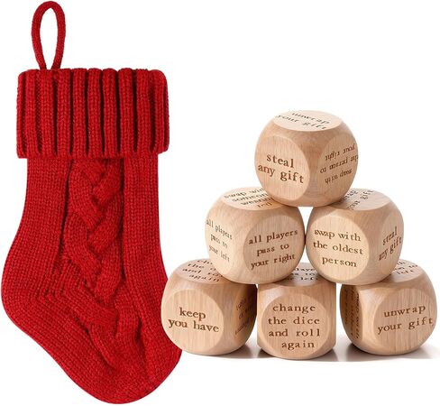 6 Pcs Christmas Swap Gift Exchange Dice with Stocking, Christmas Game Dice Group Ice Breaking Party Games for Family Party Gifts for Xmas(Red, Green) in Saudi Arabia