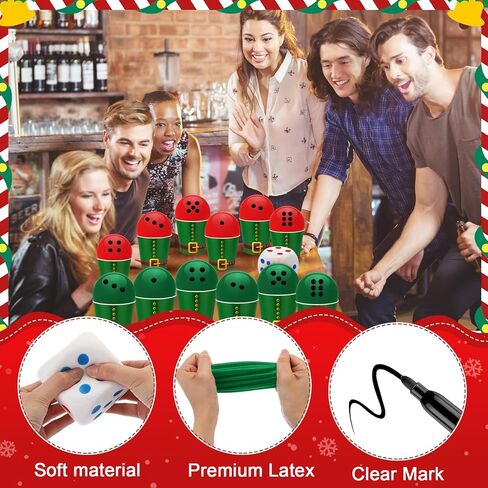 12 Set Christmas Party Dice Game Includes Empty Christmas Paper Buckets, Large Dice, Red and Green Balloons, Black Markers for Xmas Holiday Party Activities Supplies for Family Indoor Games in Saudi Arabia