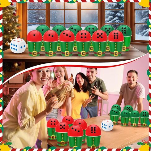 12 Set Christmas Party Dice Game Includes Empty Christmas Paper Buckets, Large Dice, Red and Green Balloons, Black Markers for Xmas Holiday Party Activities Supplies for Family Indoor Games in Saudi Arabia