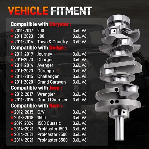 3.6L محرك العمود المرفقي ومجموعة تحمل متوافقة مع كرايسلر دودج جيب رام 2011-2024 3.6 V6 استبدال # 5184251AH، 5184251AI، 04893934AB، 5184251AF، 5184251AG، 05184251AI in Kuwait