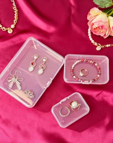 LJY 36 Pieces Mixed Sizes Rectangular Empty Mini Plastic Storage Containers with Lids for Small Items and Other Craft Projects (Clear) in Saudi Arabia