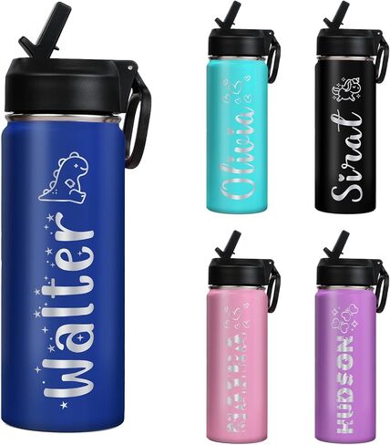 Ships From USA,Personalized Kids Water Bottle For School, 18 oz Custom Stainless Steel Water Bottle with Straw Lid,Double Wall Insulated BPA Free ,Personalized Gifts for Boys Girls (Engraved Names) in Saudi Arabia