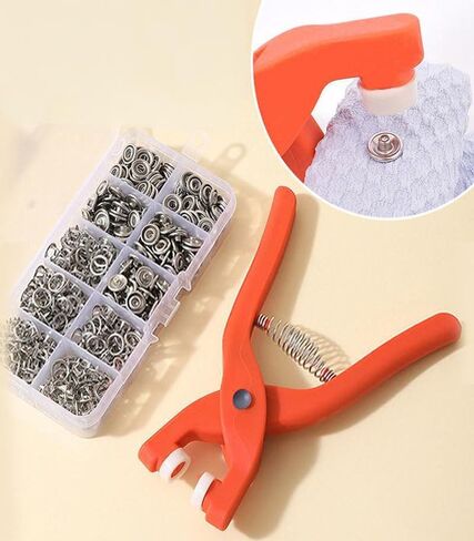 Snap Button Kit with Hand Pressure Pliers, 50 Metal Snap Buttons in Clear Box - for Sewing DIY Crafts, Clothes, Hats, Bags & More - Gift for Crafters & DIY Enthusiasts in Kuwait