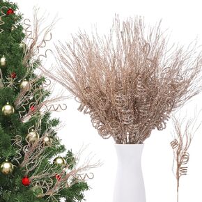 Suncalla 24 Pcs 16.5 Inch Christmas Tree Picks Glitter Artificial Curly Sprays Christmas Floral Stems Branches for Xmas Tree Sticks Garland Ornaments Vase Filler Decorations (Gold) in Kuwait