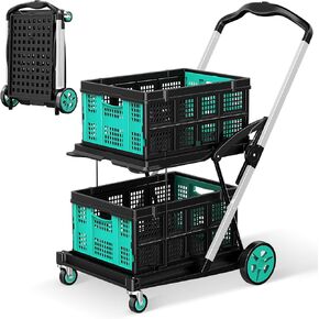 عربة تسوق قابلة للطي 8 في 1 بسعة 200 رطل، عربة أدوات متعددة الوظائف مع صندوقين للتخزين، عربة بقالة بمقبض قابل للتعديل على عجلات للتسوق والمستودع والمكتب والسوبر ماركت، باللون الأزرق in Kuwait