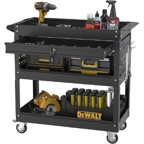 3 Tier Rolling Cart, Heavy Duty Utility Industrial Service Carts on Wheels, Metal Tool Cart with Locked Drawers, Ideal for Garage, Warehouse and Repair Shop（Black） in Saudi Arabia