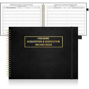 كتاب سجل الاستحواذ والتصرف A&D Gun Log Book 11 بوصة × 8.5 بوصة غطاء جلدي من البولي يوريثان ATF Gun Log Book سجل الأسلحة النارية 120 صفحة سلك O حلزوني أسود in Kuwait