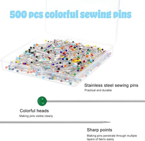 Grevosea 500 Pcs Straight Pins Sewing Pins, 1.5 Inch Colored Glass Head Dressmaking Pins for Sewing & Quilting Stainless Steel Pins for Fabric DIY Crafts Wedding Bouquets Jewelry Making in Saudi Arabia