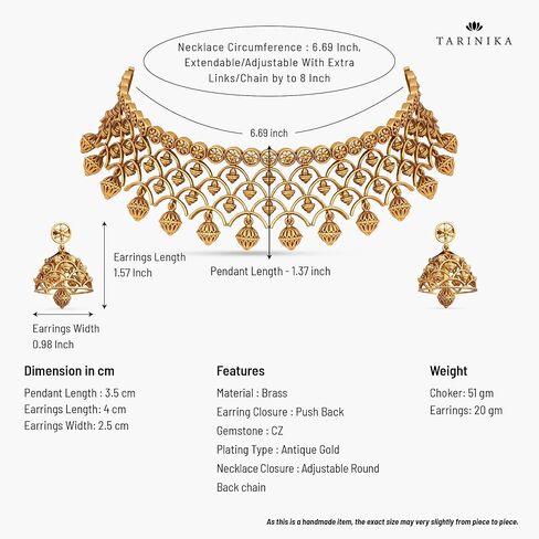 TARINIKA Antique Gold Plated Kumud Choker with Geometric filigree Design - Jewelry Set for Women | Perfect for Ethnic occasions | Indian Jewelry Sets for Women | 1 Year Warranty* in Saudi Arabia