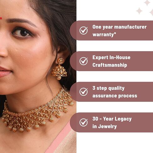 TARINIKA Antique Gold Plated Kumud Choker with Geometric filigree Design - Jewelry Set for Women | Perfect for Ethnic occasions | Indian Jewelry Sets for Women | 1 Year Warranty* in Saudi Arabia