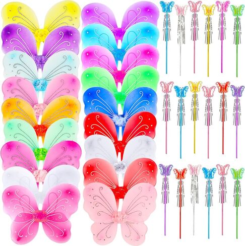 36 Pack Princess Wings Set Includes 18 Pack Girls Fairy Wings Bulk Butterfly Wings Butterfly Angel Costume Wing and 18 Pcs Fairy Wands for Kids Halloween Cosplay Party Dress up, Pink in Saudi Arabia