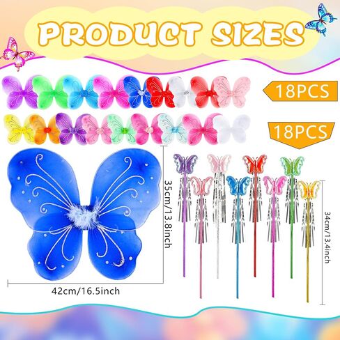 36 Pack Princess Wings Set Includes 18 Pack Girls Fairy Wings Bulk Butterfly Wings Butterfly Angel Costume Wing and 18 Pcs Fairy Wands for Kids Halloween Cosplay Party Dress up, Pink in Saudi Arabia